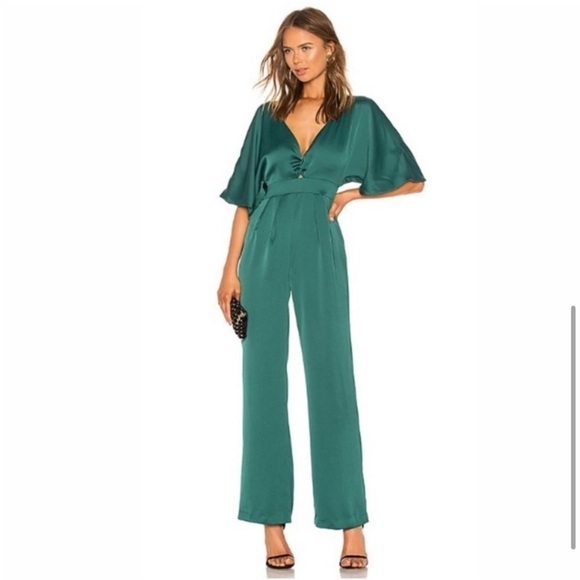 NWT NBD XS Elijah Emerald Green Holiday Wedding guest wide leg Revolve Jumpsuit - Picture 2 of 8